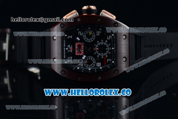 Richard Mille RM 011 Felipe Massa Chronograph Swiss Valjoux 7750 Automatic PVD Rose Gold Case with Black Dial Brown Bezel Arabic Numeral Markers and Black Rubber Strap - Click Image to Close